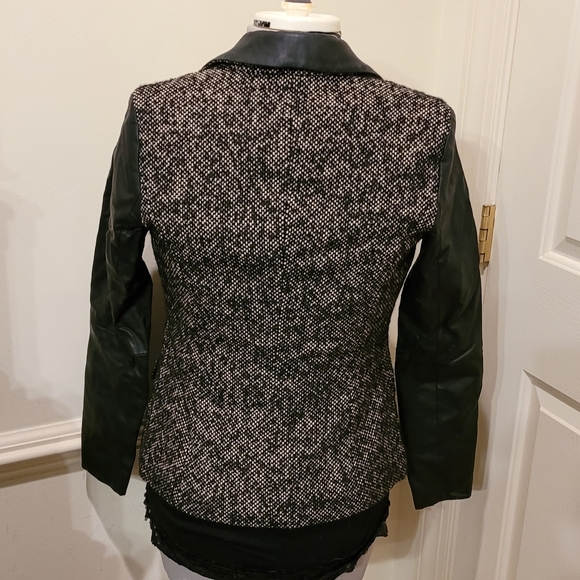 Michael Kors Tweed Wool And Faux Leather Blazer Size 2 - Picture 8 of 16